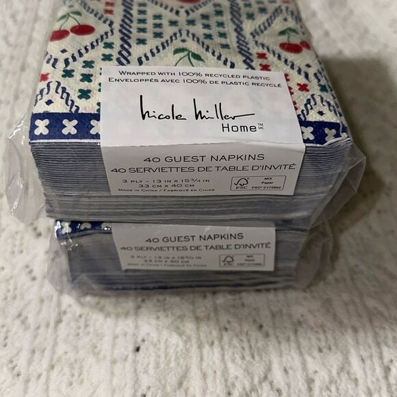 nicole miller 40 x 2pk Guest Paper Towel Napkins Cherry Print - Picture 4 of 8